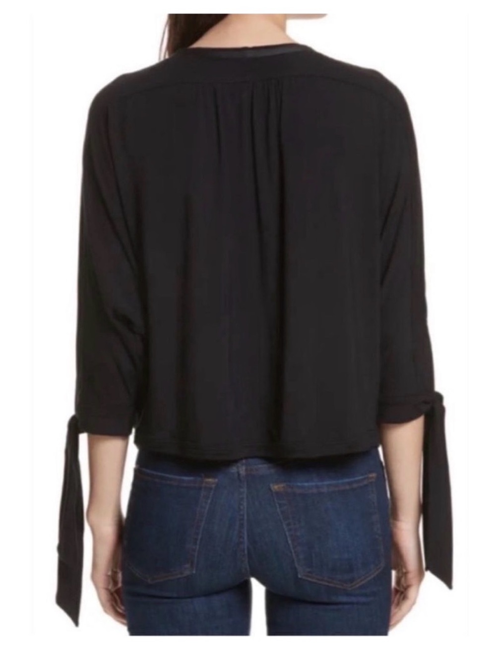 Free People Women’s Black Keyhole Tie-Sleeve Top - Picture 5 of 8